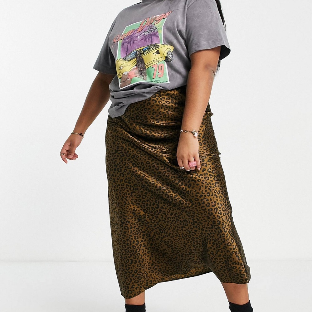 ASOS Curve Leopard Print Midi Skirt in Brown and Black